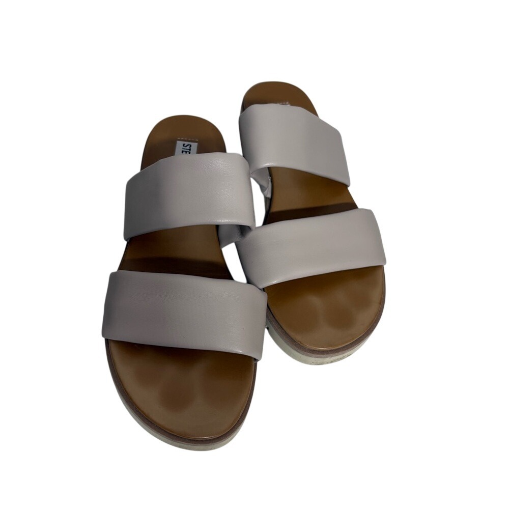 Steve Madden‎ Lucy Slides Neutral Double Strap Sandals Minimalist Everyday 9.5